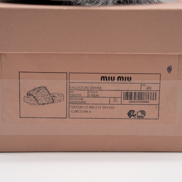 size 40eu 10 US Miu Miu Faux Fur Plush Sandals Slides Blue - Picture 12 of 12